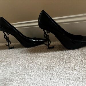 YSL Opyum Saint Laurent Black Heels Logo Heel
